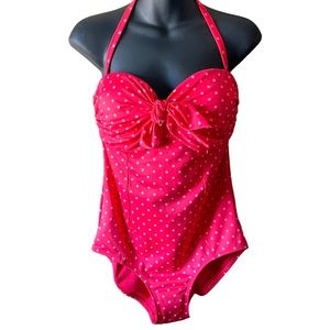 Nwot Spandex Red Polka Dot Bandeau Swimsuit